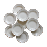 10 vintage Digoin Sarreguemines ivory earthenware soup plates with gold edging