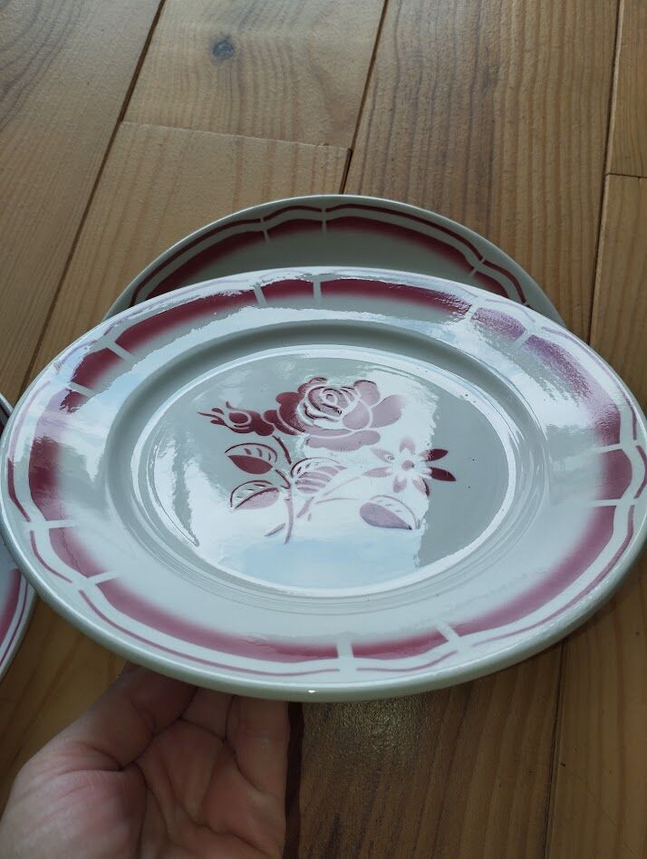 Set of 6 antique Badonviller flat plates in decorated earthenware.