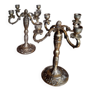Paire de grands chandeliers - bronze branches
