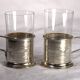 Set of 2 antique metal-rimmed tea glasses with handle, 5x7cm