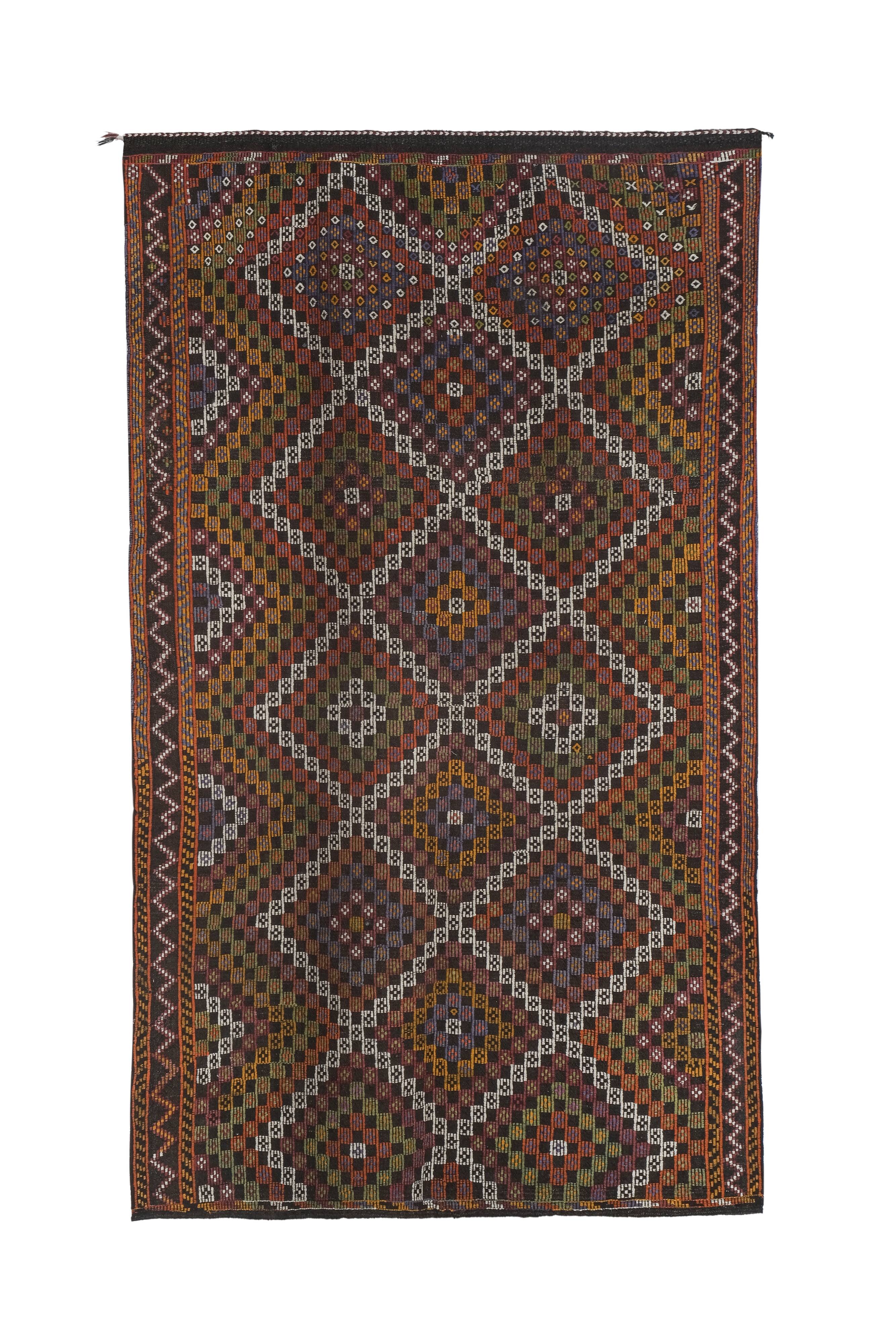 Turkish Geometric Jajim Flat-Weave Textile - Dining Room Kilim 5'3" X 8'10"