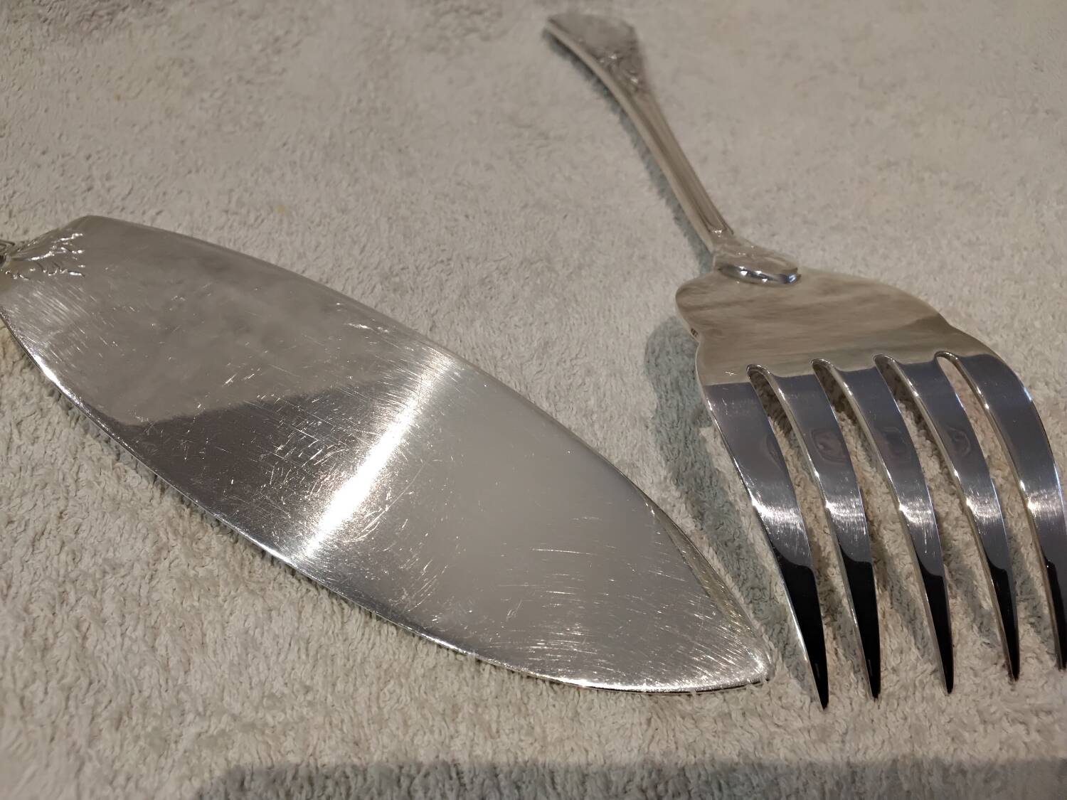 Fish serving set, 2 pieces, silver-plated metal, Christofle Marly silversmith