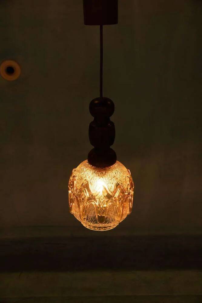 1970s brutalist glass pendant, vintage Swedish pendant.