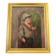 Tableau ancien - Huile sur toile "Le jeune fumeur" - Signé - Cadre doré XIX