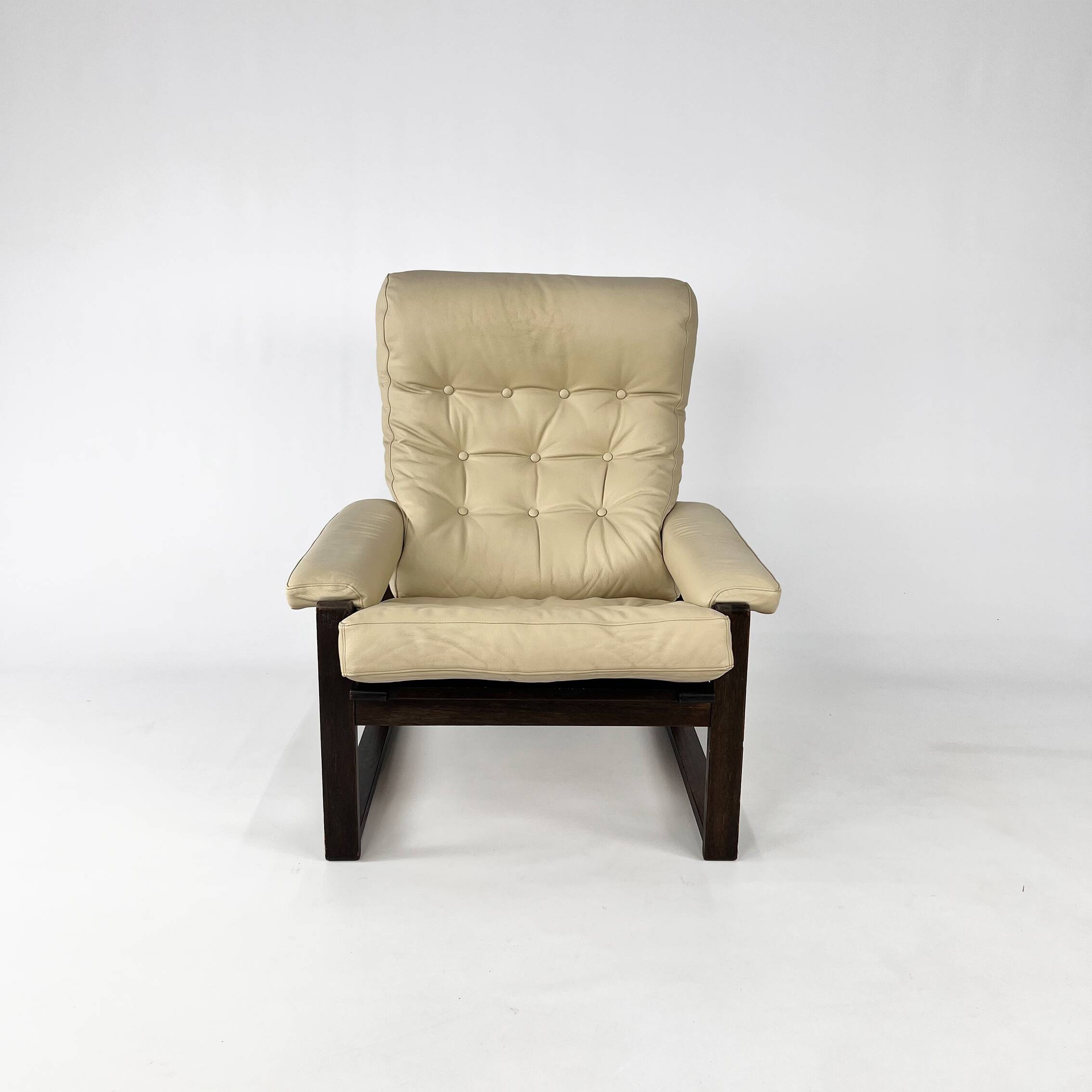Fauteuil Scandinave en Cuir, Chêne et Bouleau, 1960