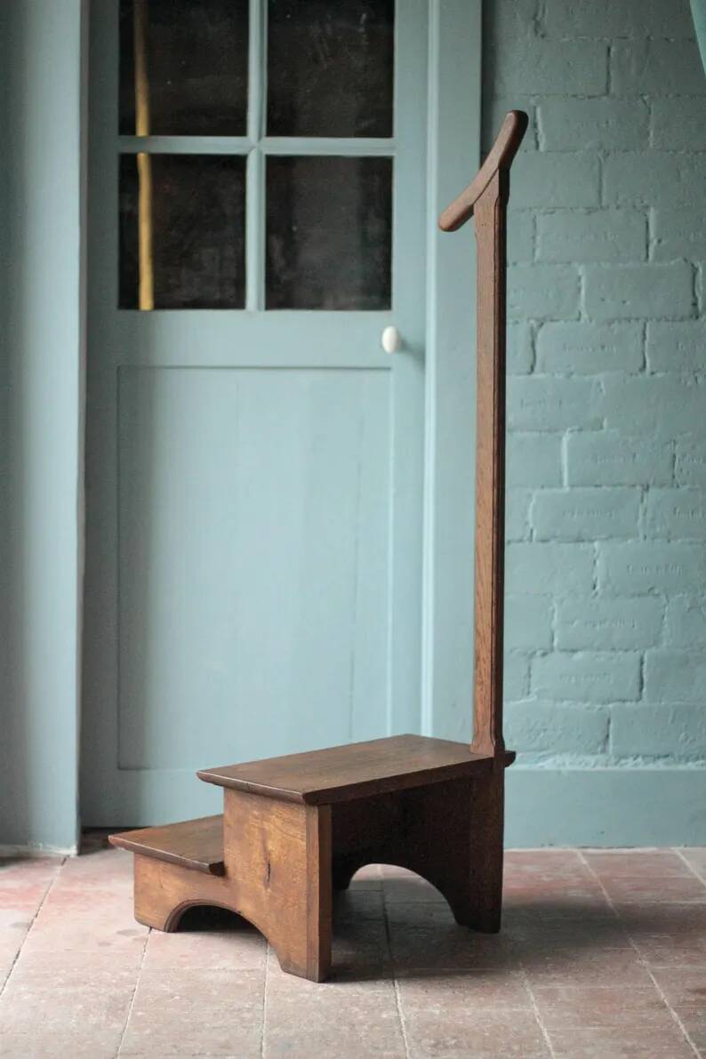 Wooden step stool for vintage library, stepladder, furniture for library, decor