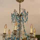 Chandelier with blue crystal pimples, 6 lights, Baccarat, 1950, art nouveau style