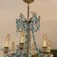 Lustre à pampilles bleues en cristal, 6 feux, Baccarat, 1950, style art nouveau