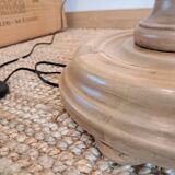 Vintage floor lamp in turned wood with aged effect.