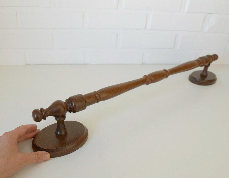 Large vintage wooden bathroom set / mirror with shelf / towel rack