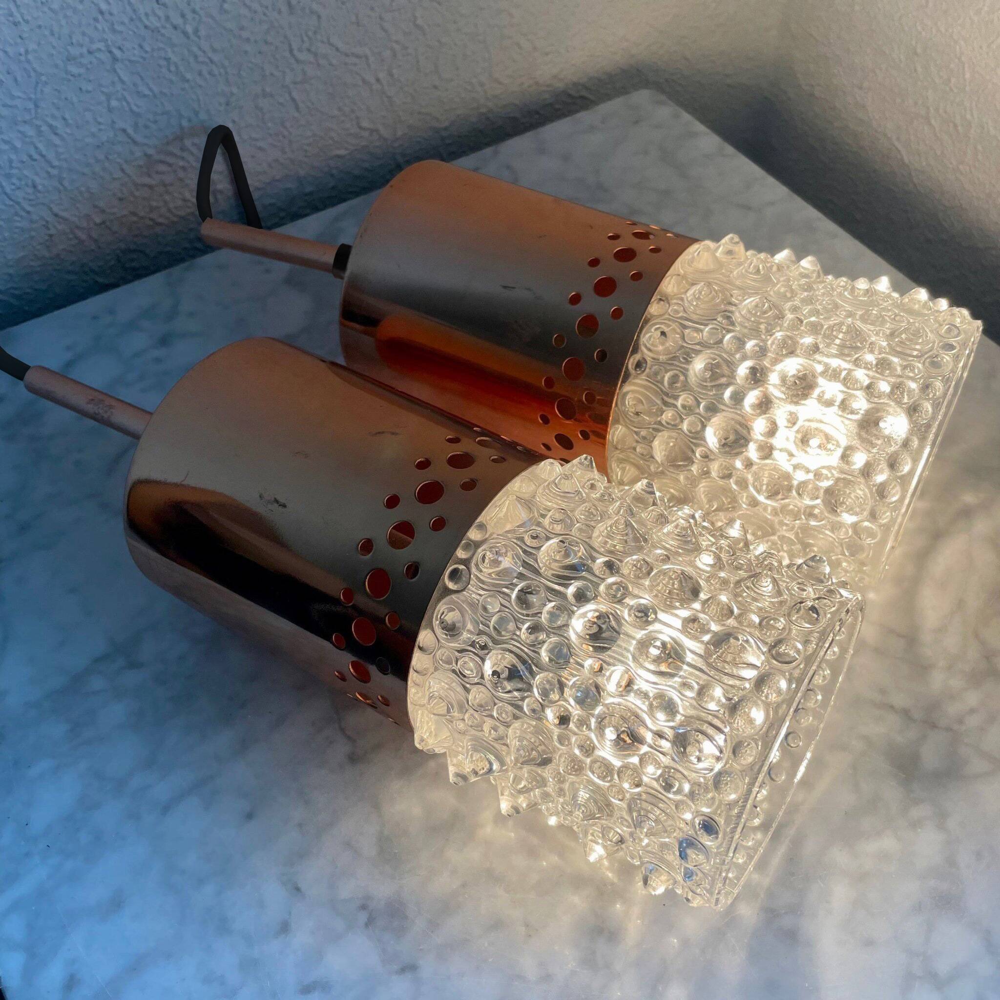 Pair of copper and bubble glass pendant lights by VEB NARVA Leuchten, year