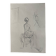 Painting signed monochrome sepia watercolor “female model in the workshop”