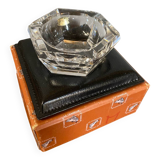 Ancien Cendrier Val St Lambert Cristal + Support Cuir Le Tanneur + Boîte