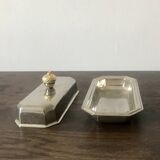 Silver-plated butter dish with golden hazelnut