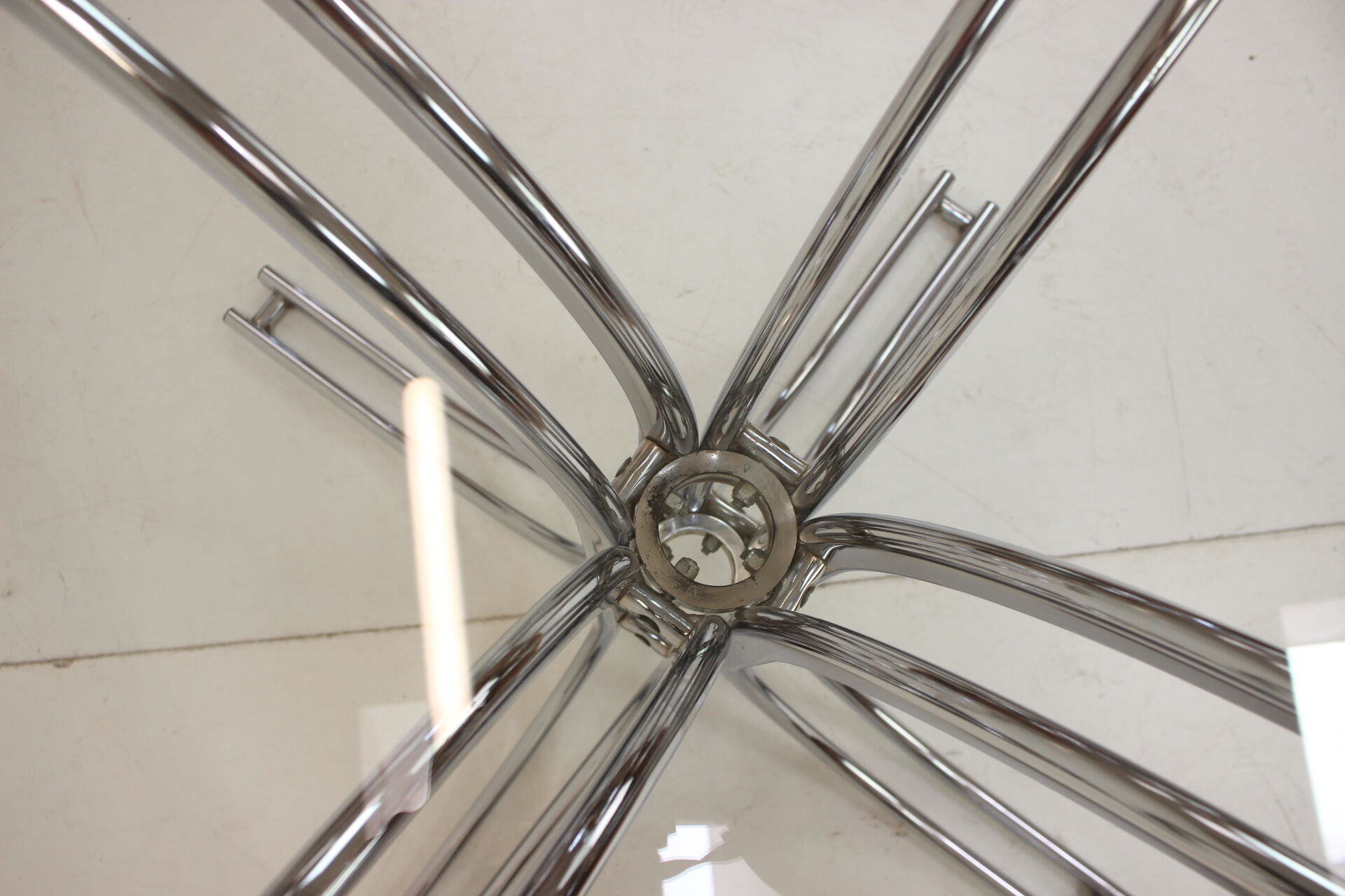 Round dining table chrome and glass / italy, 1980s