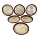 Six mother-of-pearl teak wood coasters