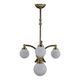 1930s Restored Brass Chandelier, Czechoslovakia