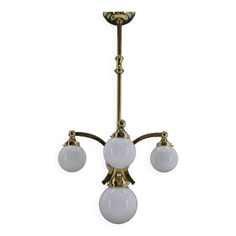 Lustre en laiton restauré des années 1930, Tchécoslovaquie