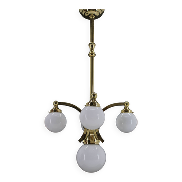 Lustre en laiton restauré des années 1930, Tchécoslovaquie