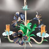 Chandelier metal flowers polychrome three arms vintage