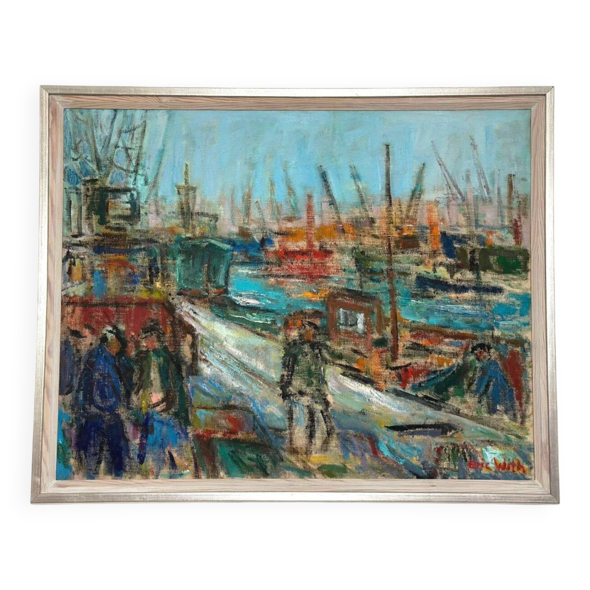 Swedish Oil on Canvas – “Port of Gothenburg” by Eric With