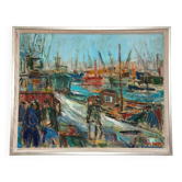Swedish Oil on Canvas – “Port of Gothenburg” by Eric With