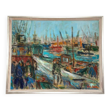 Huile sur toile suédoise – « Port de Göteborg » par Eric With