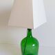 Mid-Century Green Glass Demijohn Table Lamp, Brass Fittings, Contemporary Shade