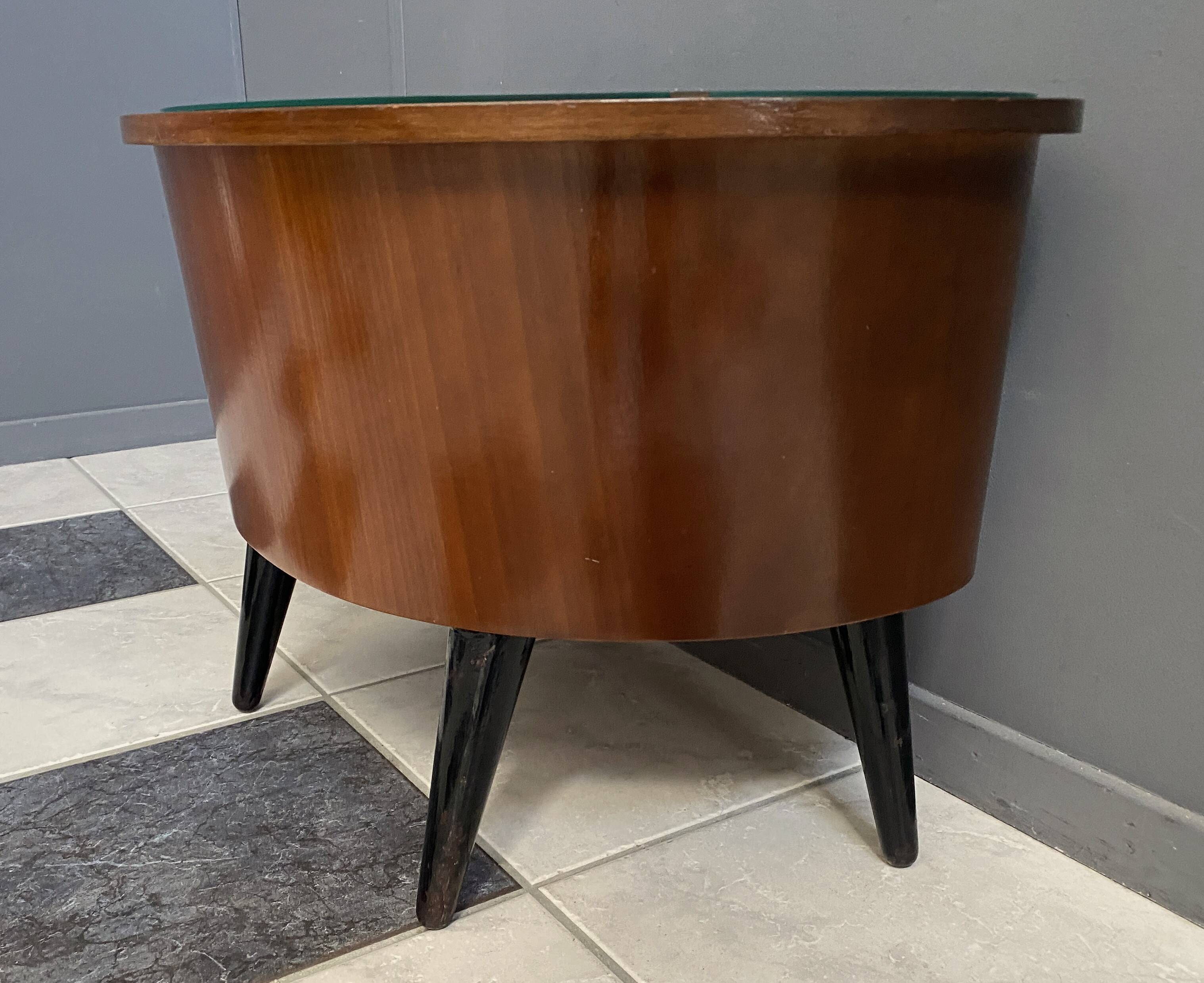small kidney shaped cabinet with glass on top 1960s