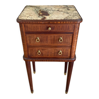 Louis XVI bedside in antique exotic wood marquetry / or harness