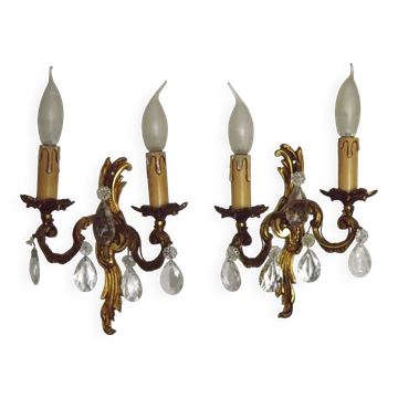 Paire de appliques murales en bronze vintage français - Design en feuille d'acanthe