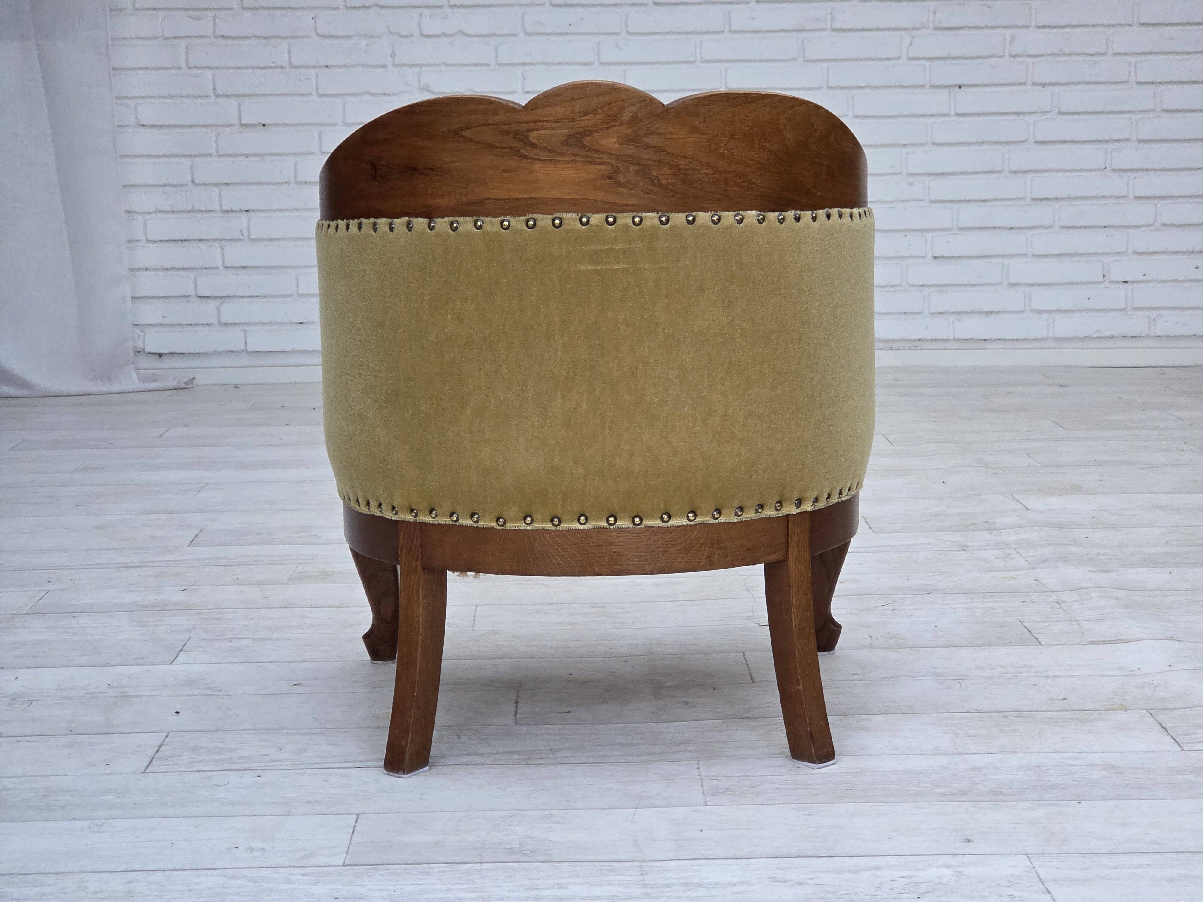 1960s, Danish side/children's armchair, light green furniture velour, oak w