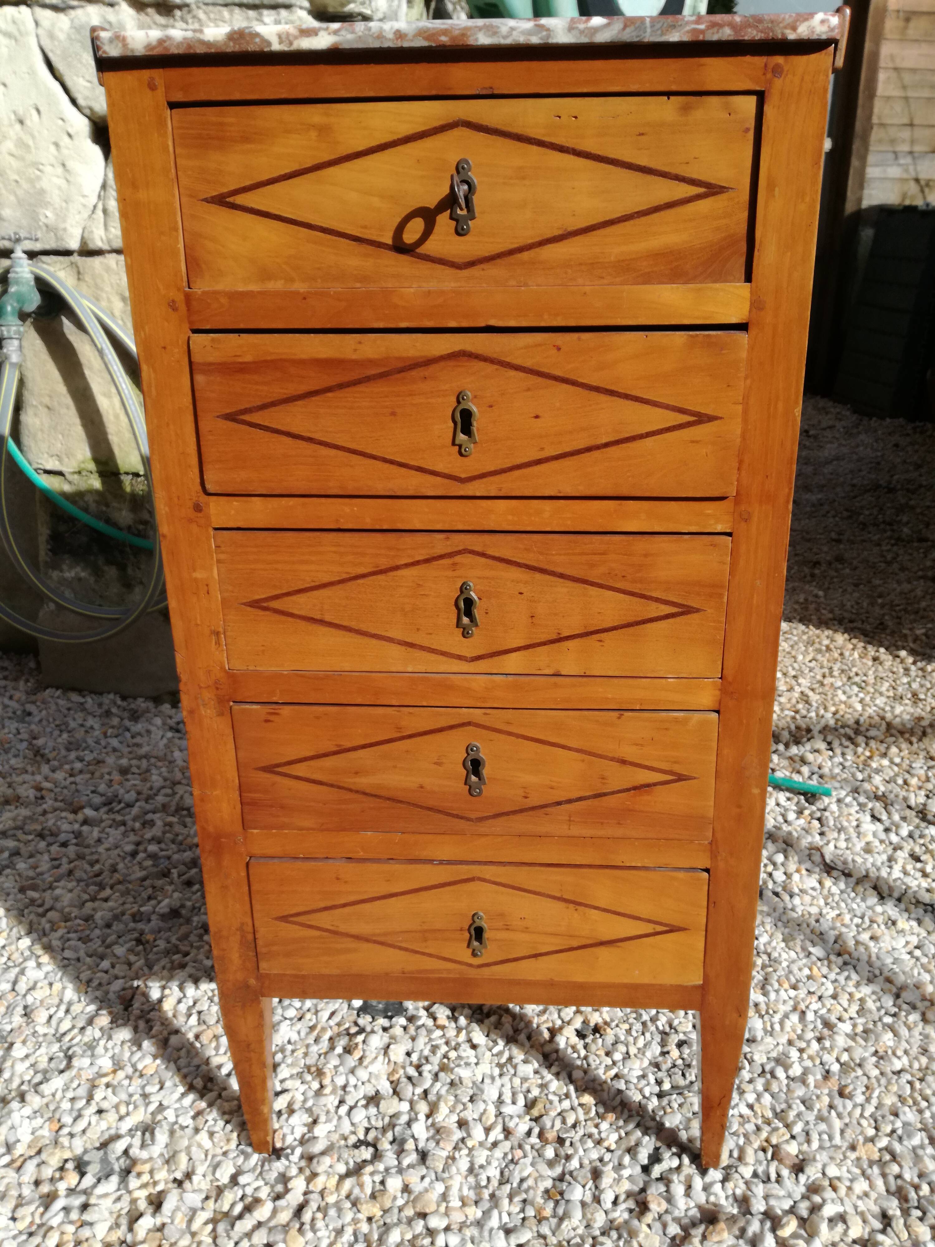 Louis XVI style ragpicker in marquetry and marble