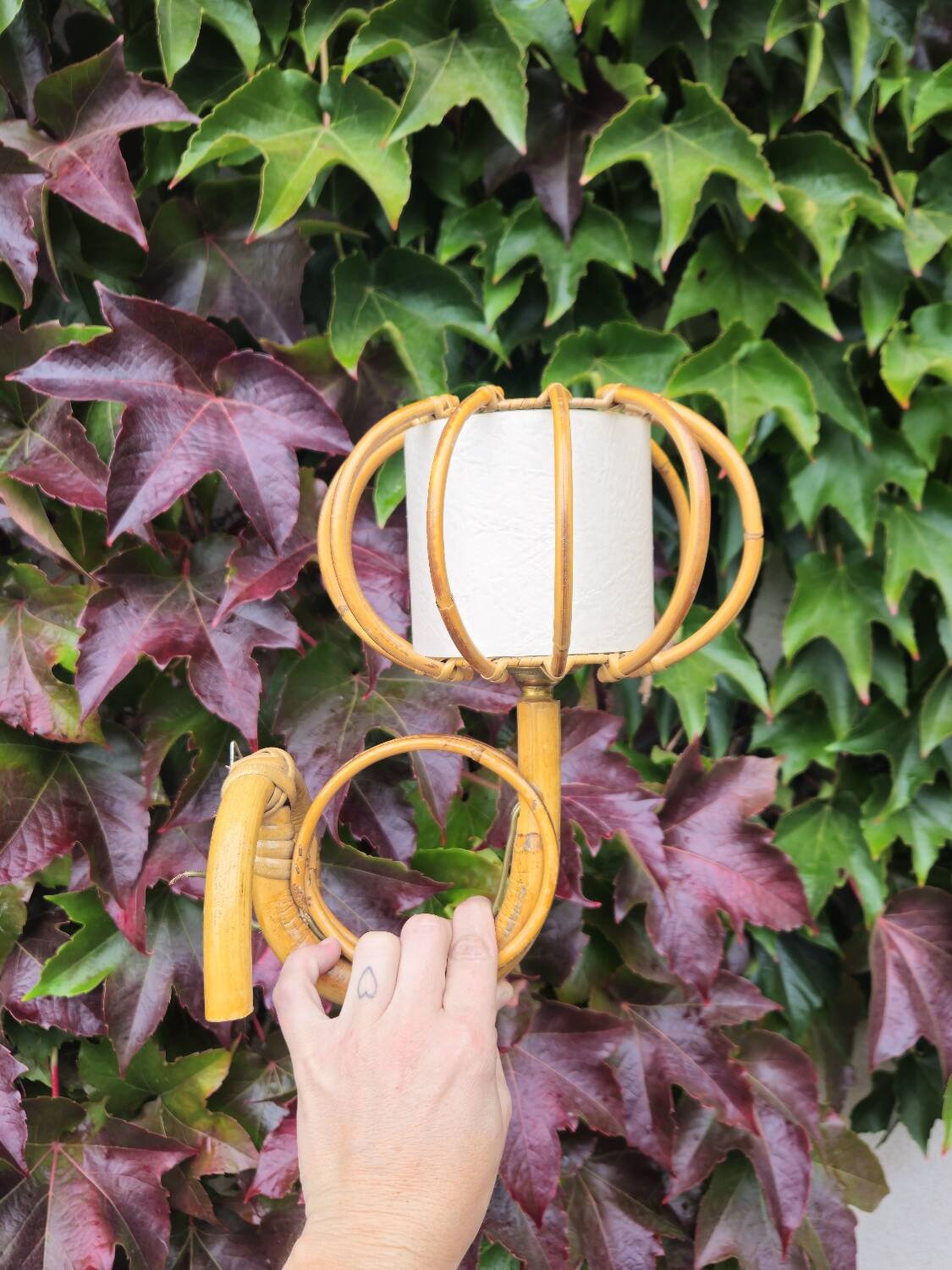 Pair of rattan wall lights by Louis Sognot 1950