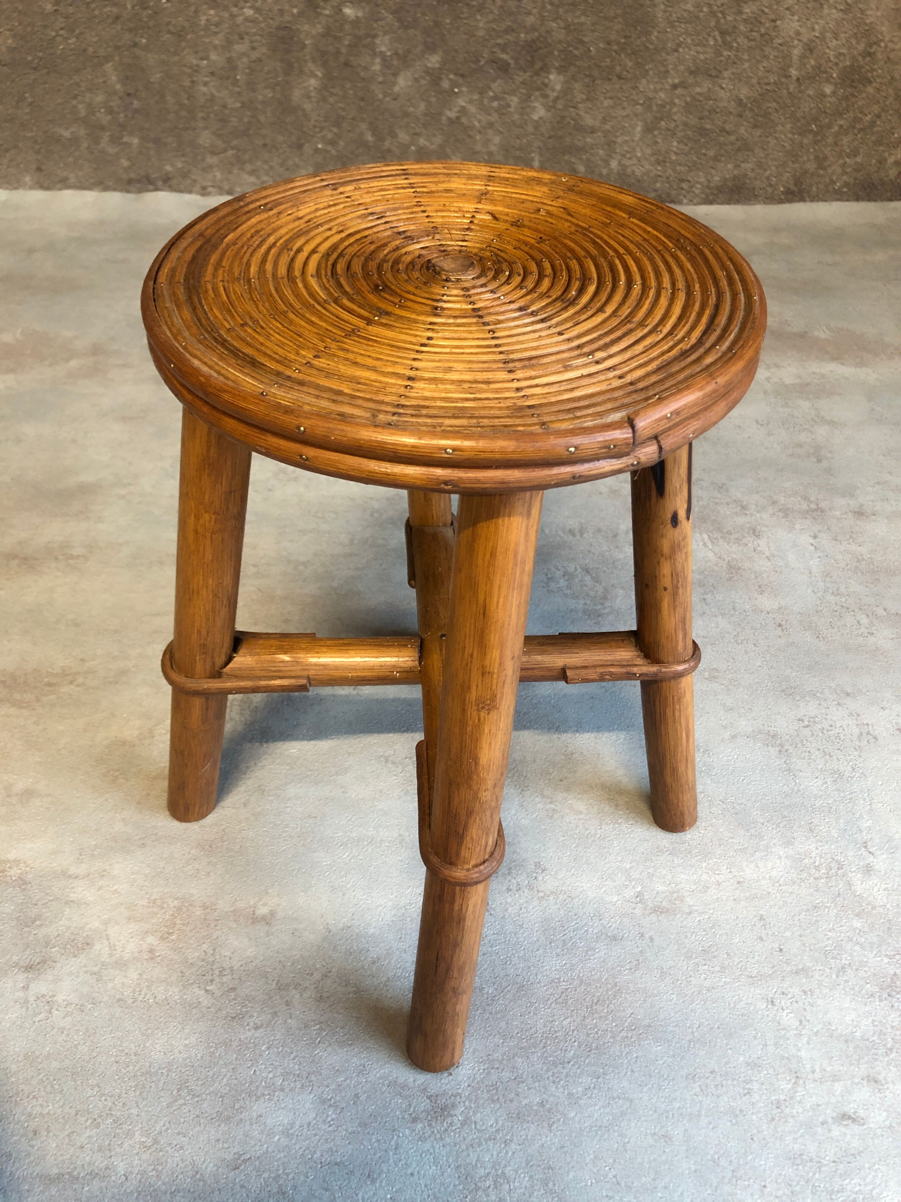 Vintage round rattan bamboo stool