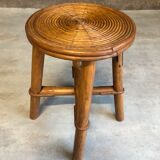 Vintage round rattan bamboo stool