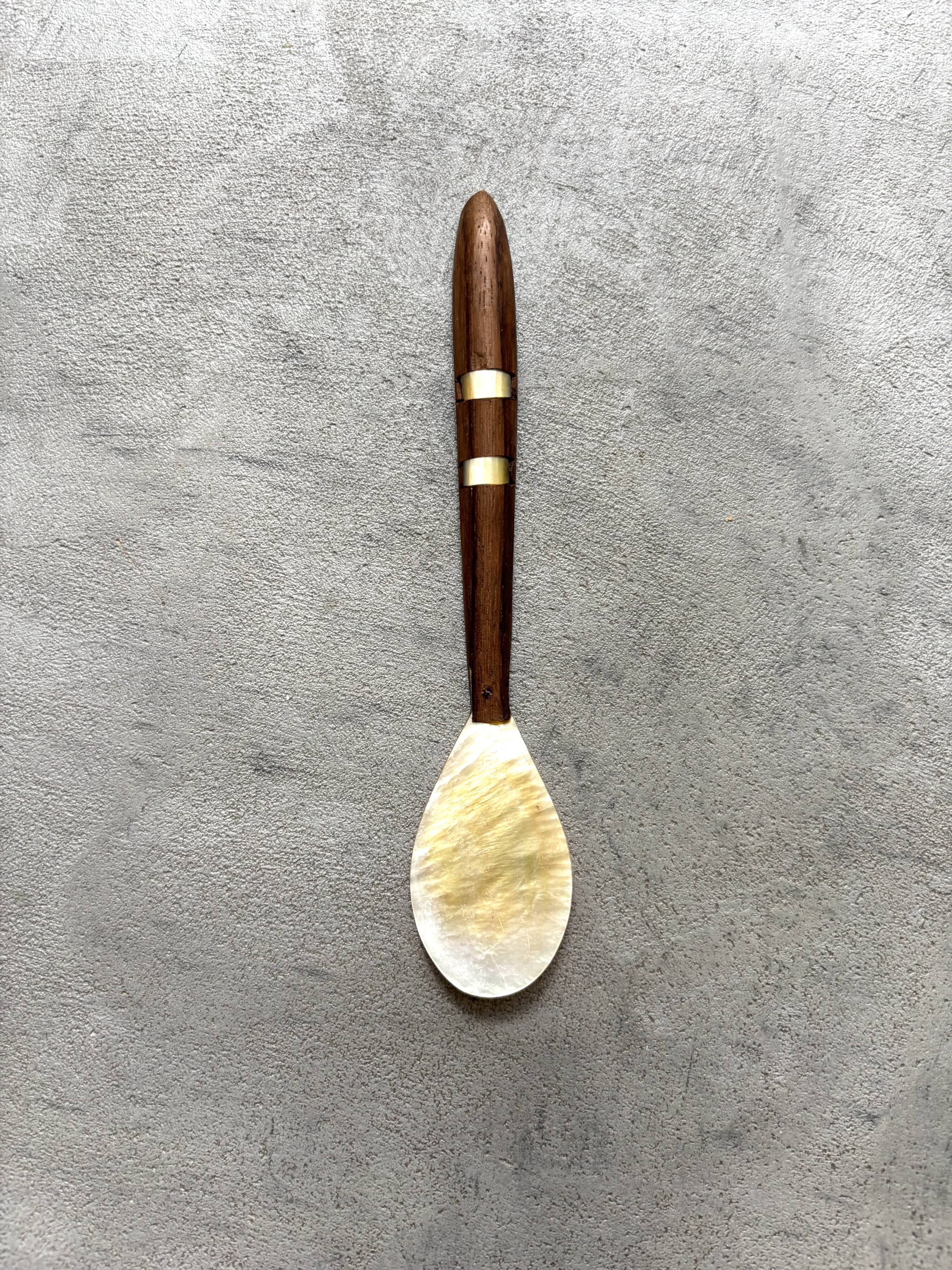 Mother-of-pearl and wood spoon