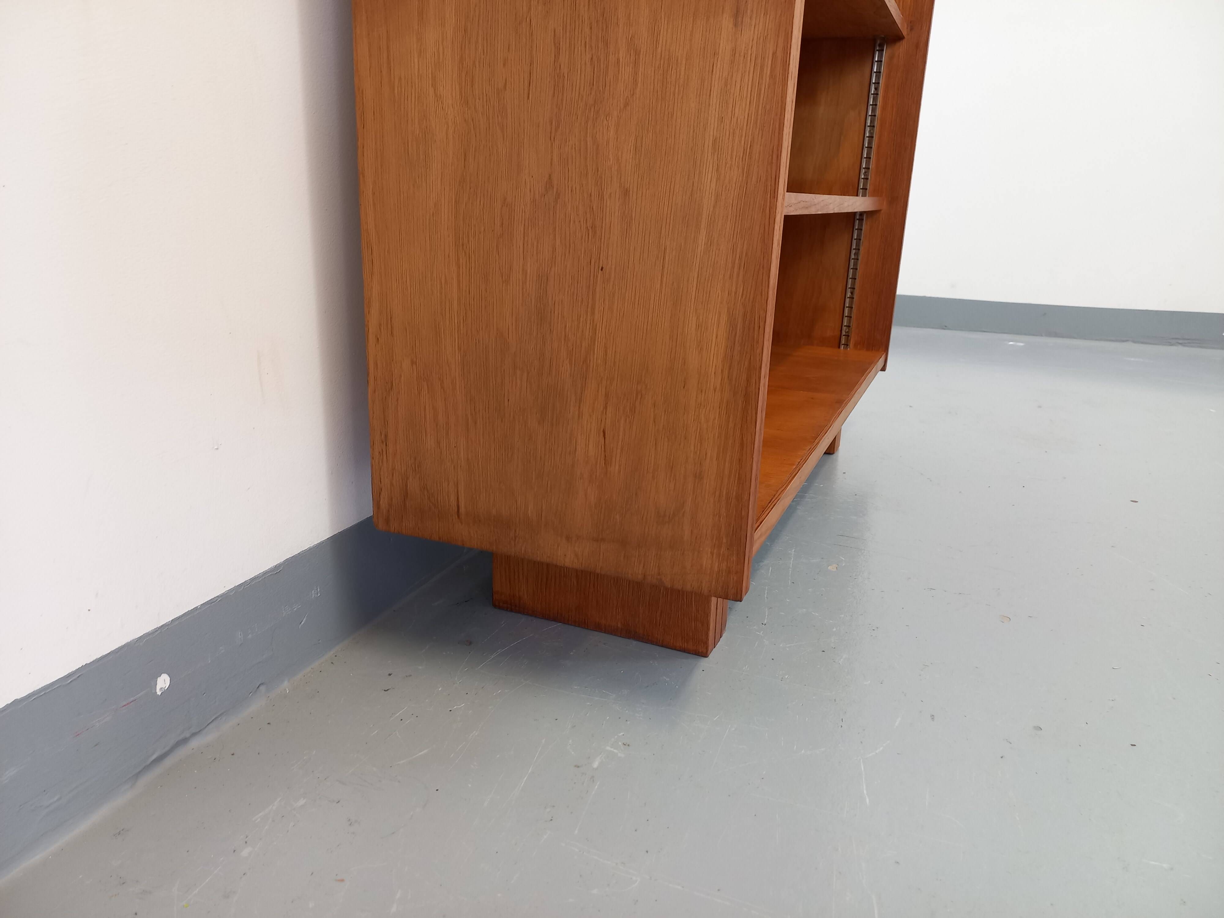 Large vintage oak wood bookcase shelf from the 50s 60s