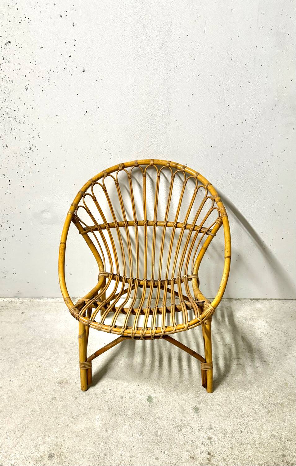 Adult basket armchair in vintage wicker rattan 1960s