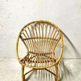 Adult basket armchair in vintage wicker rattan 1960s