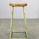 1940s Czech Industrial Stool with Pine Seat and Green Patina