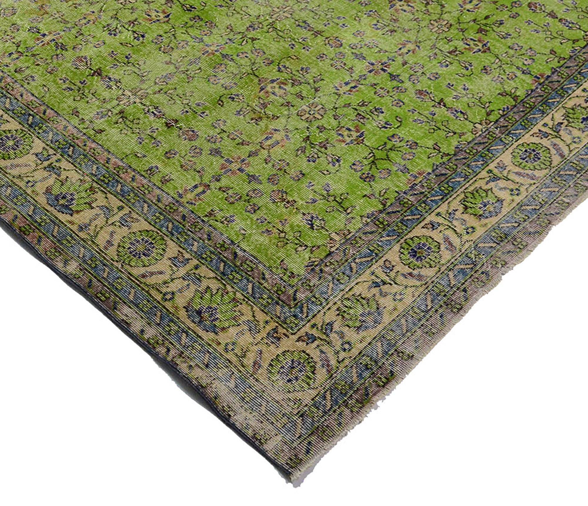 Vintage Green Floral Turkish Carpet 323 x 227 cm