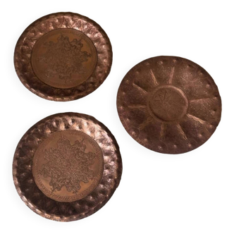 Lot de trois plateaux en laiton antique style mamelouk fin 19ème siècle