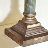 Corinthian column lamp base in green onyx and bronze