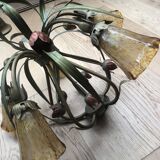 Antique Art Deco metal chandelier with a tinted glass shade.