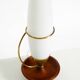Large 1950s table lamp made of brass and teak, with a frosted glass shade