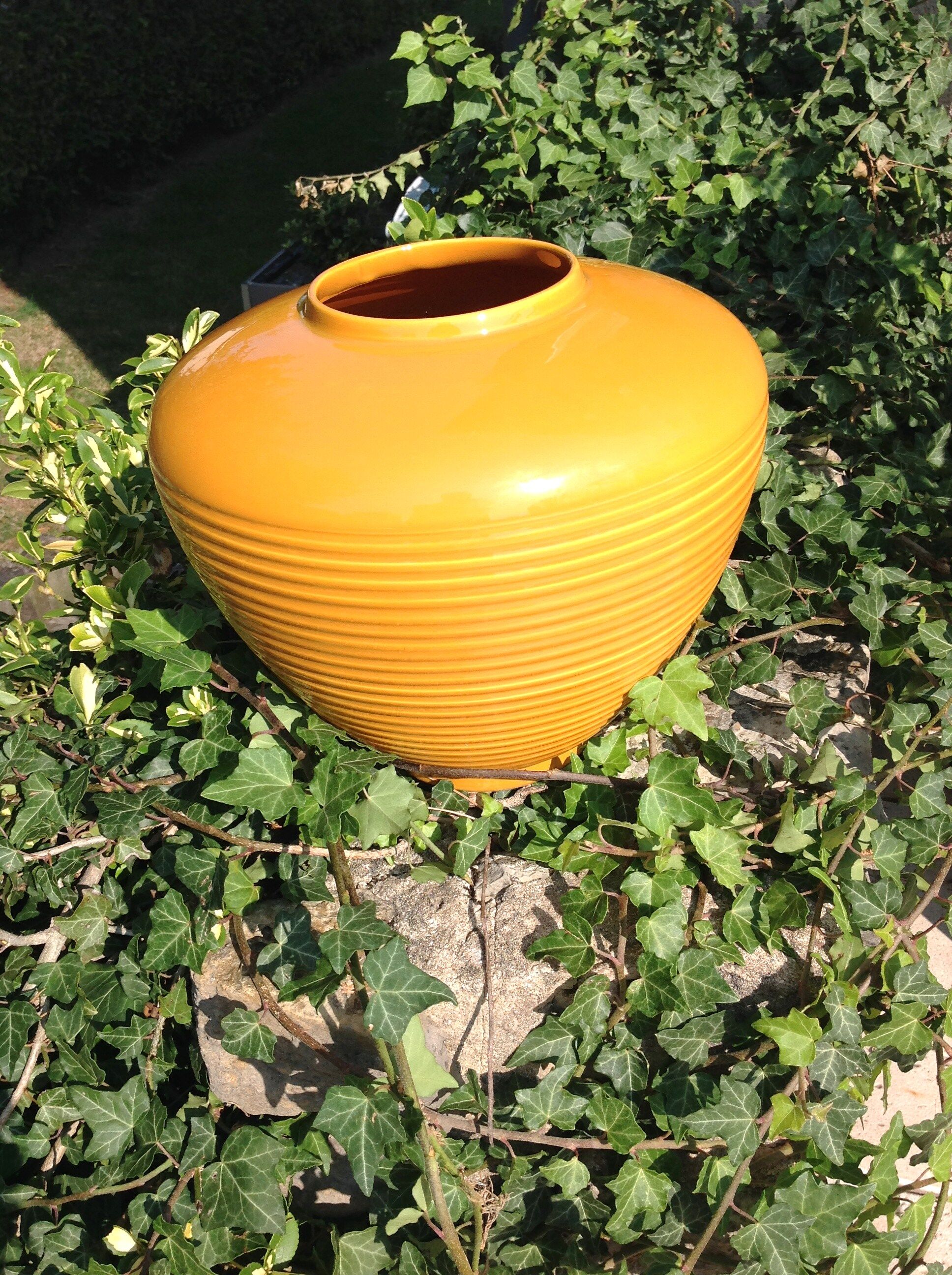 Mustard yellow vase of St Clement ceramics