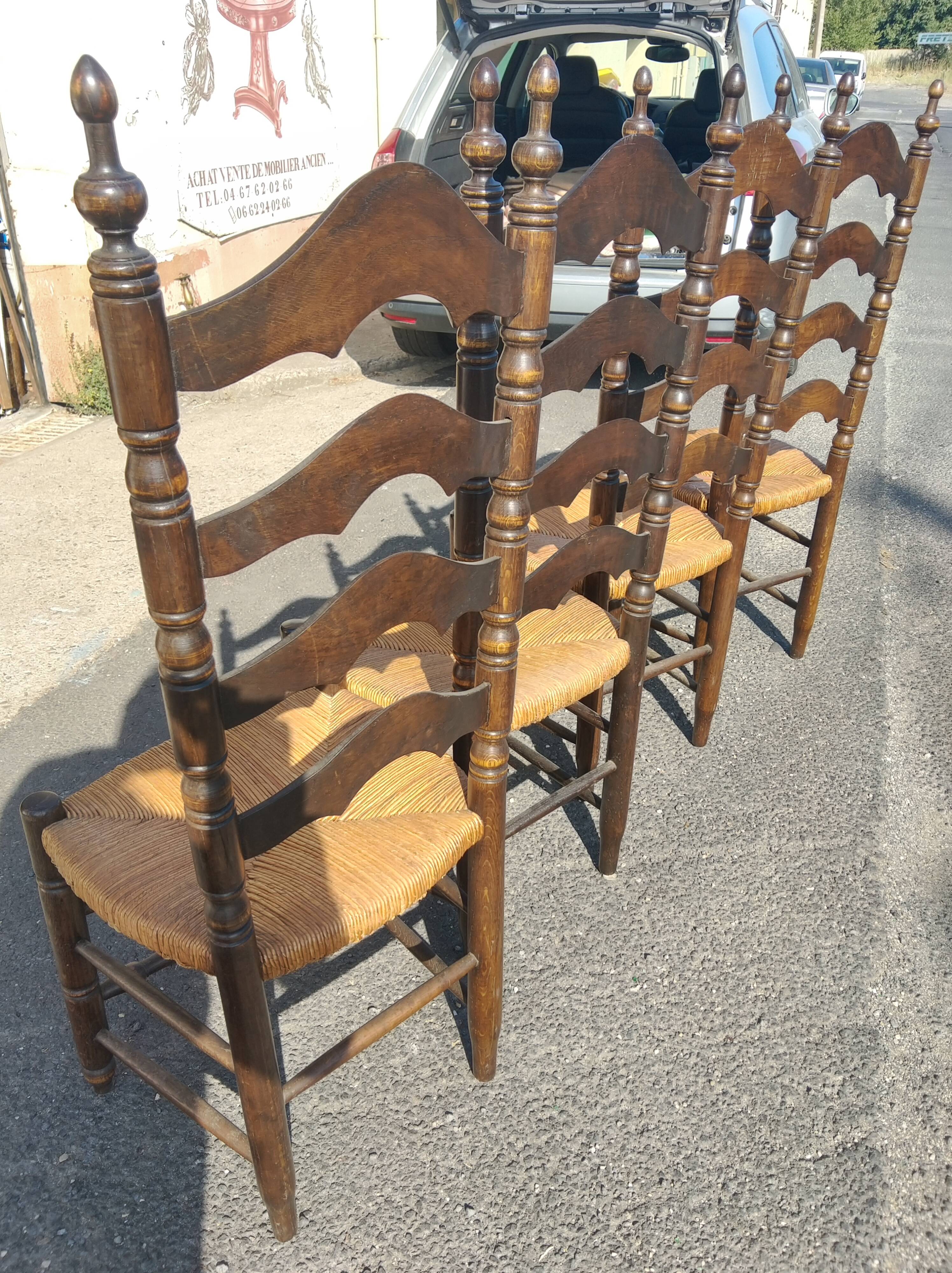 Set of 4 oak chairs with high backs
