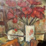Still life with red flowers signed
