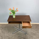 Swivel TV stand/side table, chrome frame with dark walnut, 1970s